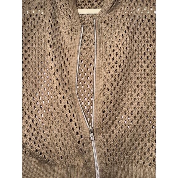 Faded Rose Essential Woman Tan Knitted Cropped Hooded Zip Up SzM - Picture 3 of 9